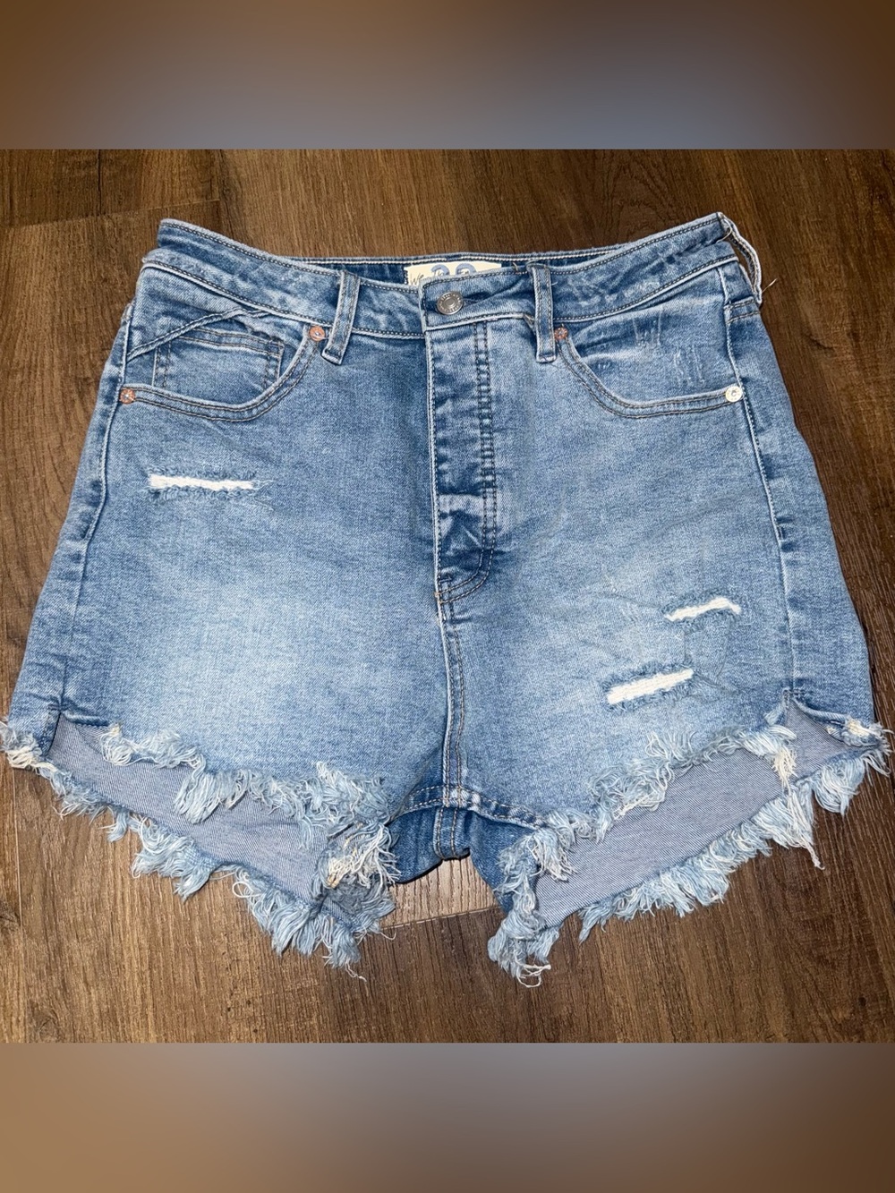 We The Free Free People CRVY High Rise Distressed Raw Hem Denim Shorts - Size 29